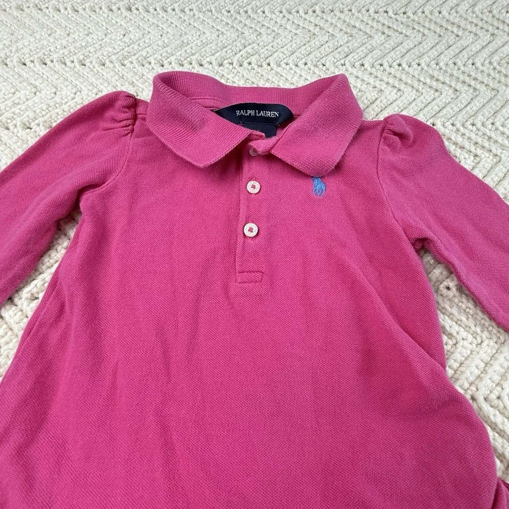 Ralph‎ Lauren Polo Dress Baby Girls 9 Mos Pink L/S Ruffle Skirt Cotton Preppy